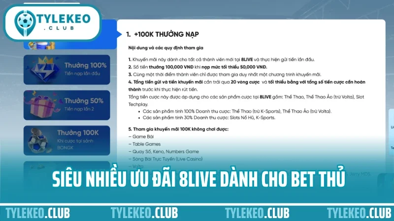 8live - sân chơi cá cược thể thao uy tín cho người mới 7 Siêu nhiều ưu đãi 8live dành cho bet thủ